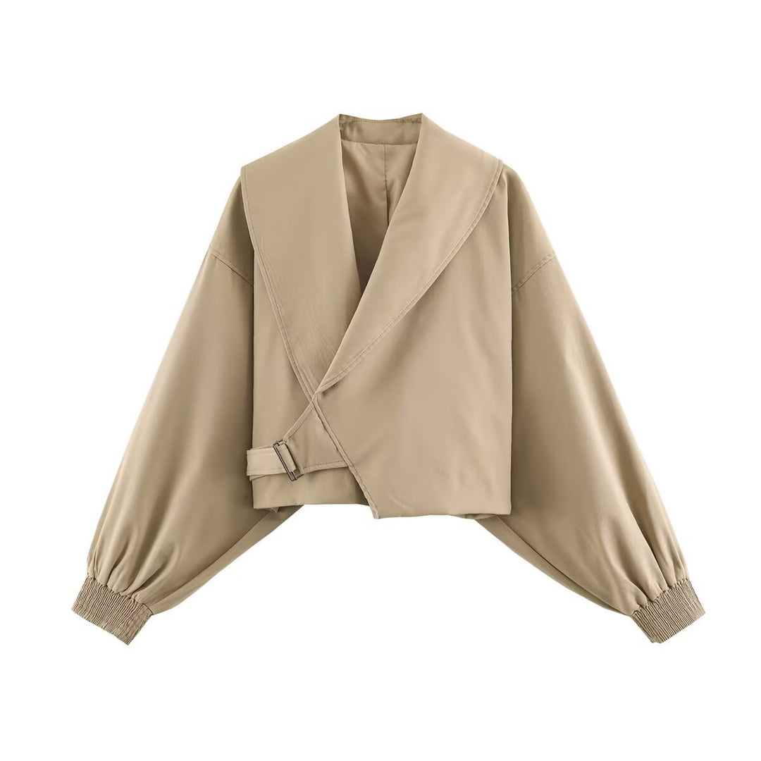 Damen Cropped-Jacke mit weitem Matrosenkragen, asymmetrischem Überschlag und Ballonärmeln Echo Archiv
