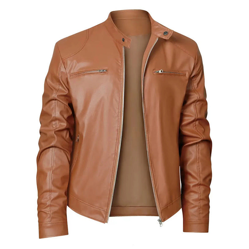 Herren nan schlanke Kunstleder-Bikerjacke mit Stehkragen, durchgehendem Reißverschluss und zwei Brusttaschen Echo Archiv