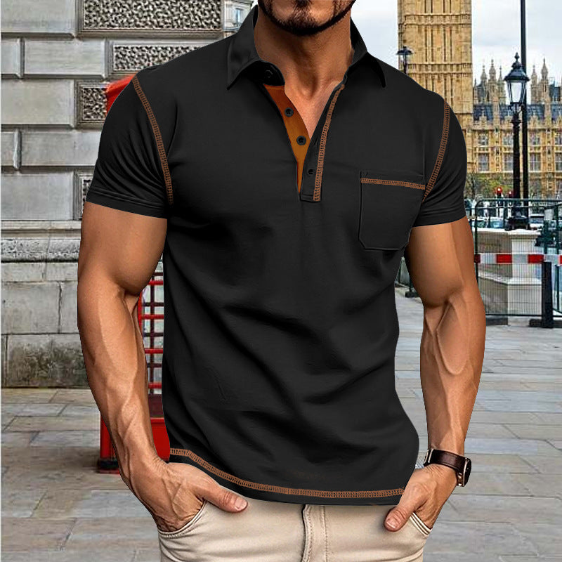 Herren modisches Kurzarm Polohemd mit Kontrastdetails und Brusttasche Echoarchiv