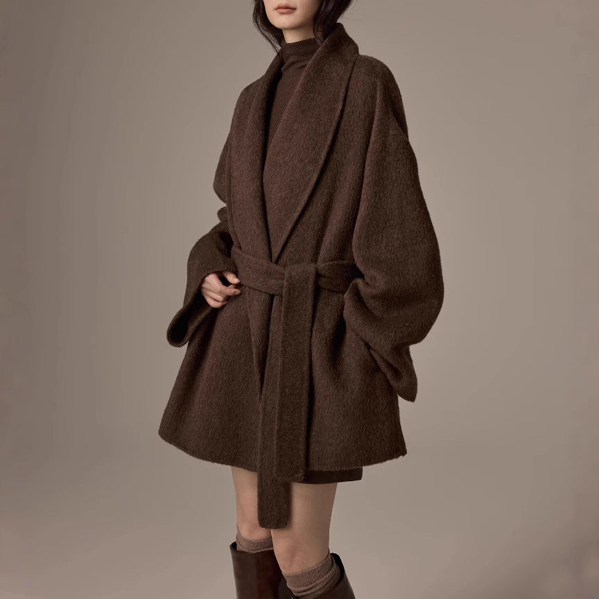 Damen Oversized Wollmantel mit Gürtel Echoarchiv