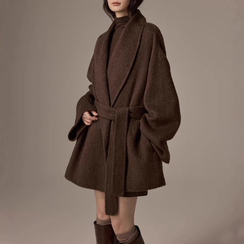 Damen Oversized Wollmantel mit Gürtel Echoarchiv