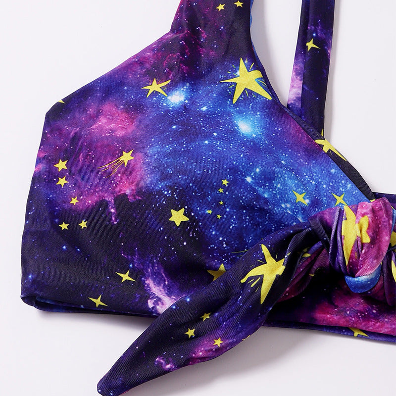 Damen Triangel-Bikini mit buntem Galaxienmuster und verspieltem Knoten Echo Archiv