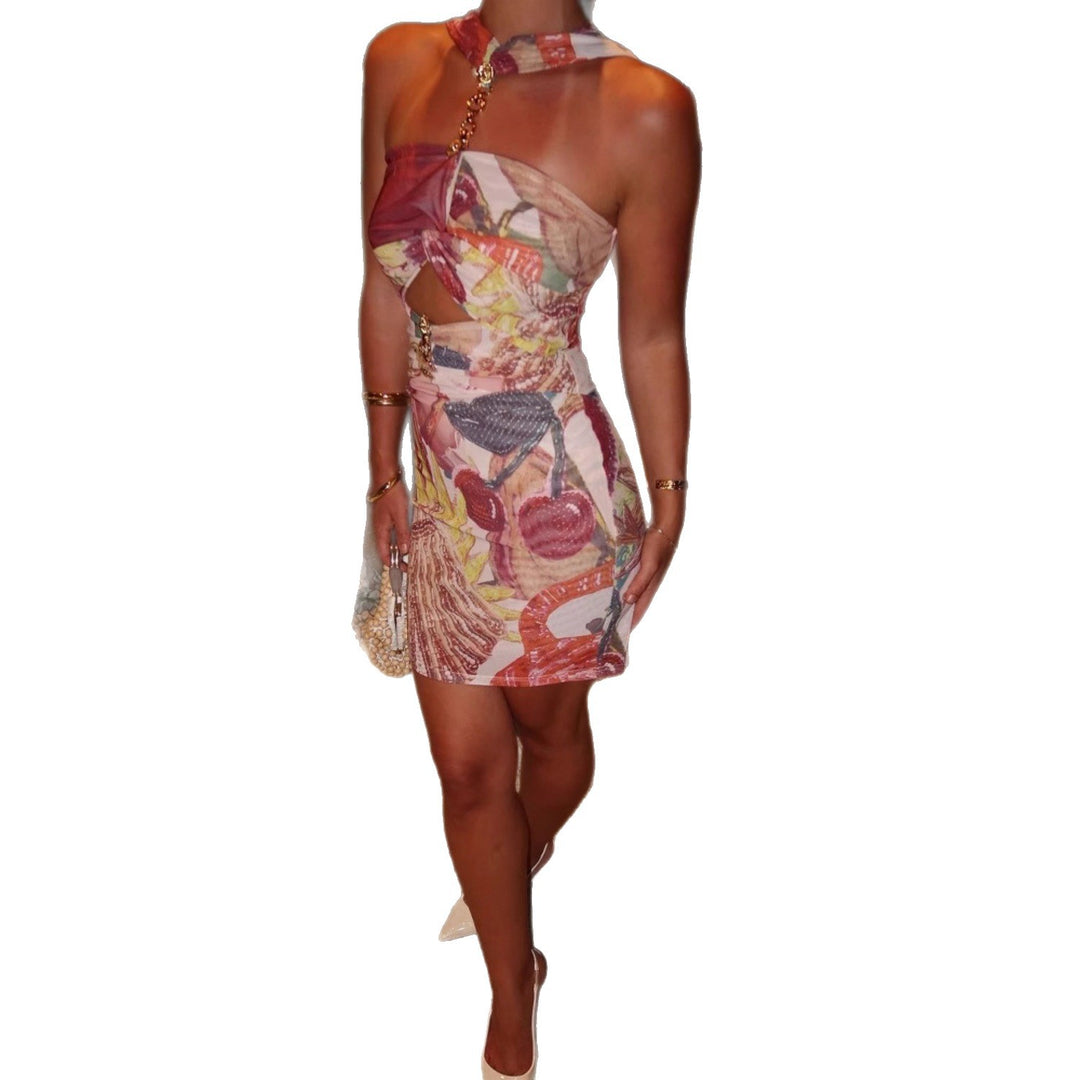 Damen Lockeres Minikleid mit asymmetrischem Ausschnitt und modischem Cut-Out Echo Archiv