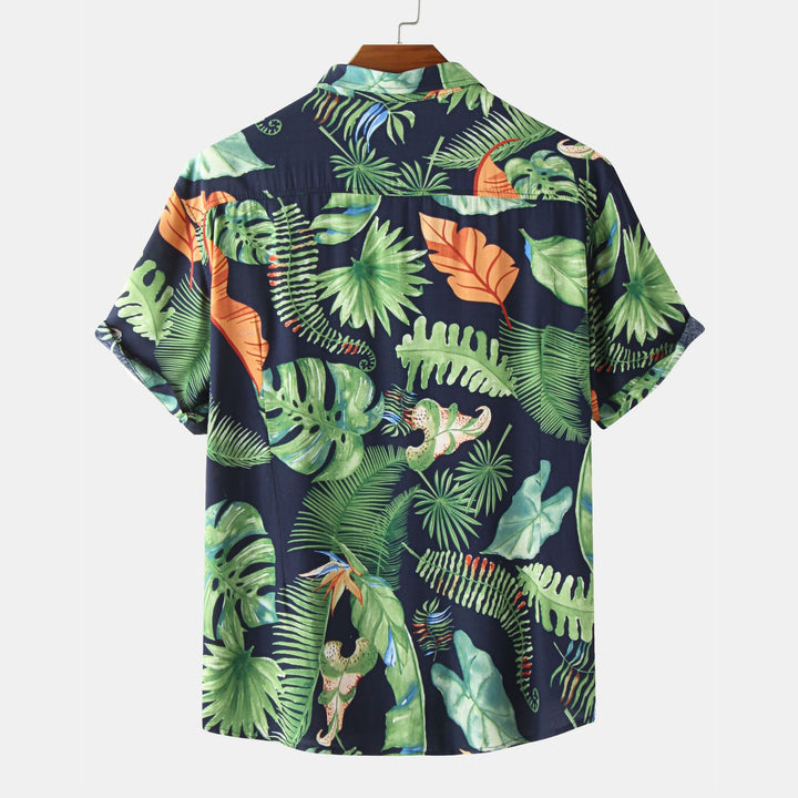 Herren Kurzarmhemd mit botanischem Motiven und luftiger Passform Echoarchiv
