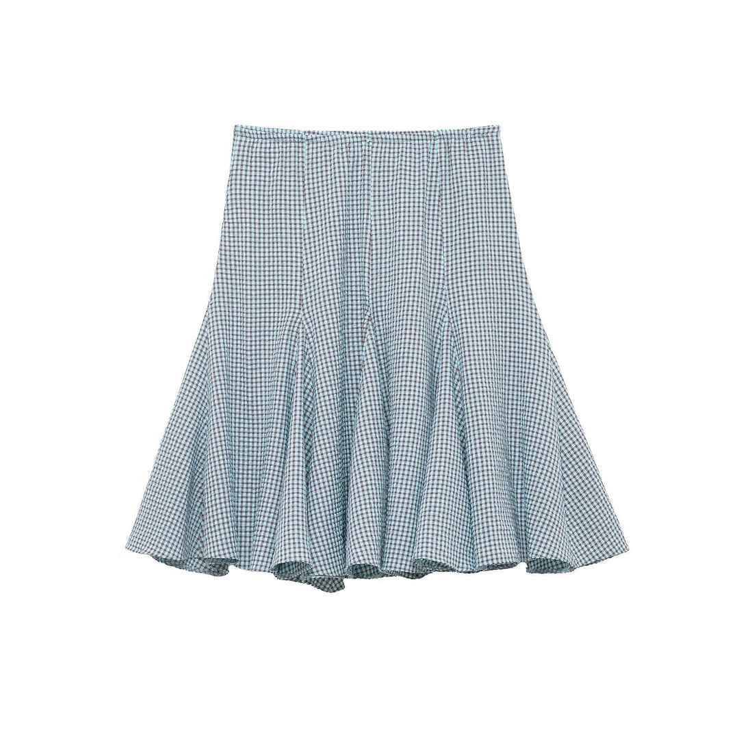 Damen ausgestellter Gingham-Rock mit Faltenwurf Echo Archiv