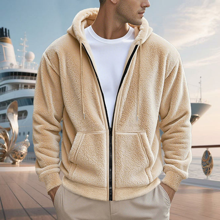 Herren Teddy-Fleece-Kapuzenjacke mit durchgehendem Reißverschluss und Kängurutaschen Echoarchiv