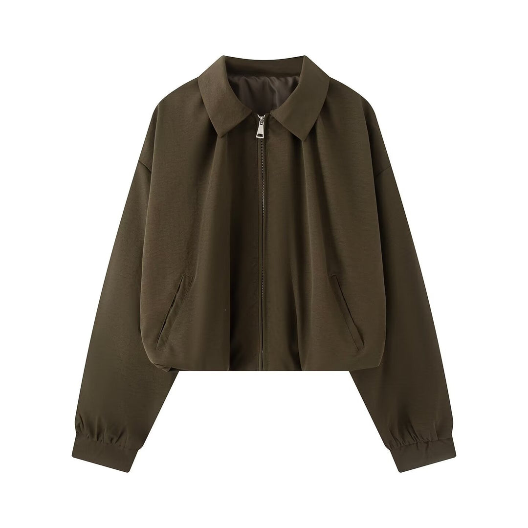 Damen Kurzjacke im Cropped-Bomberstil mit Kentkragen, Softshell-Optik und elastischen Bündchen Echo Archiv
