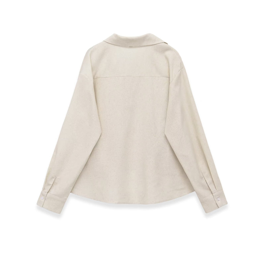 Damen Oversized-Bluse mit tiefem V-Ausschnitt und tailliertem Drapierungseinsatz Echo Archiv