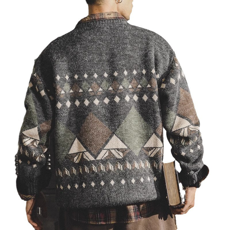 Herren Strickpullover mit geometrischem Muster und lässigem Schnitt Echoarchiv