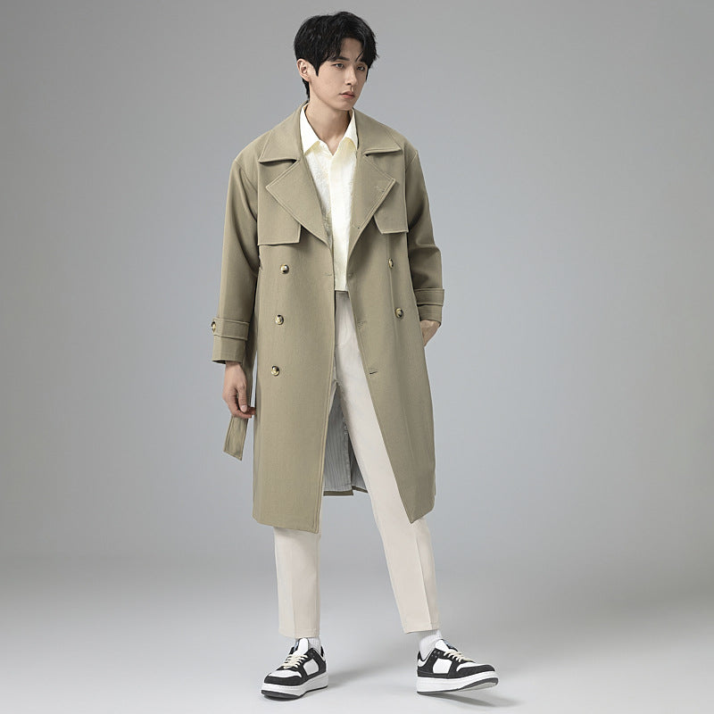 Herren Oversized Doppelreihiger Wollmix-Trenchcoat mit Schalkragen und Überschlagblende Echoarchiv