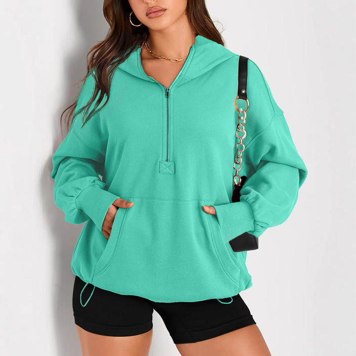 Damen Oversize-Halbzip-Hoodie mit Tunnelzug und Kängurutasche Echo Archiv