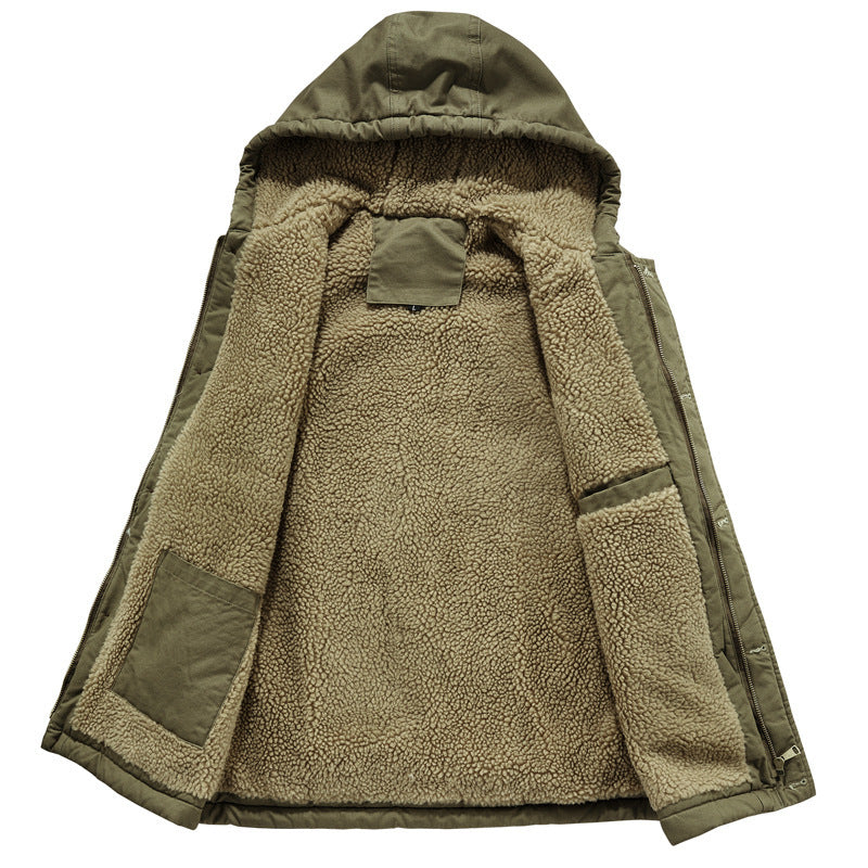 Herren Gefütterte Kapuzenweste mit Teddyfleece, Reißverschluss und Druckknopfleiste – Taviero