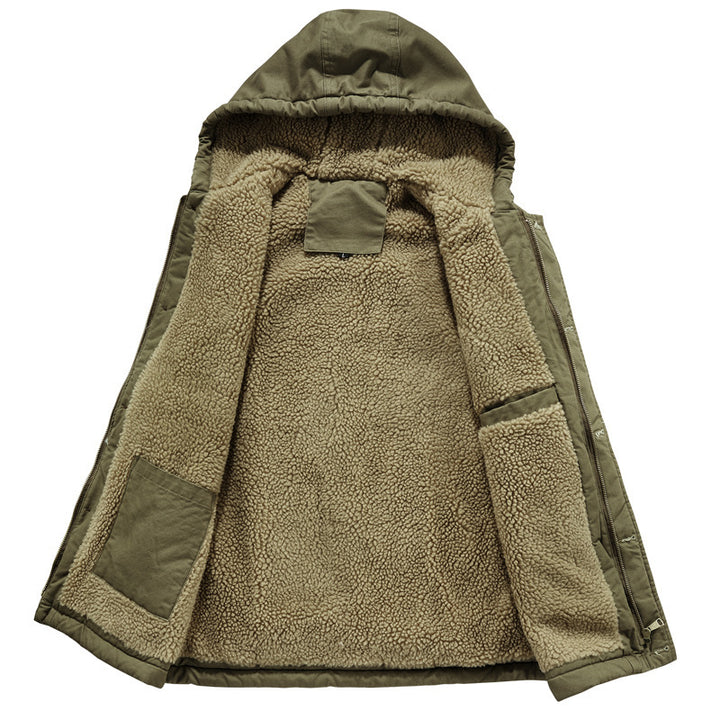 Herren Gefütterte Kapuzenweste mit Teddyfleece, Reißverschluss und Druckknopfleiste – Taviero