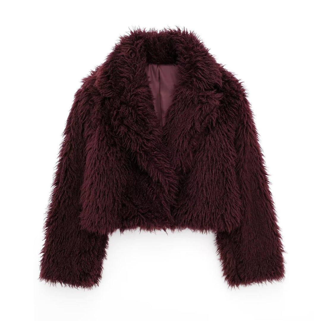 Damen Kurz geschnittene Teddy-Faux-Felljacke mit weitem Reverskragen und soften Flor Echo Archiv