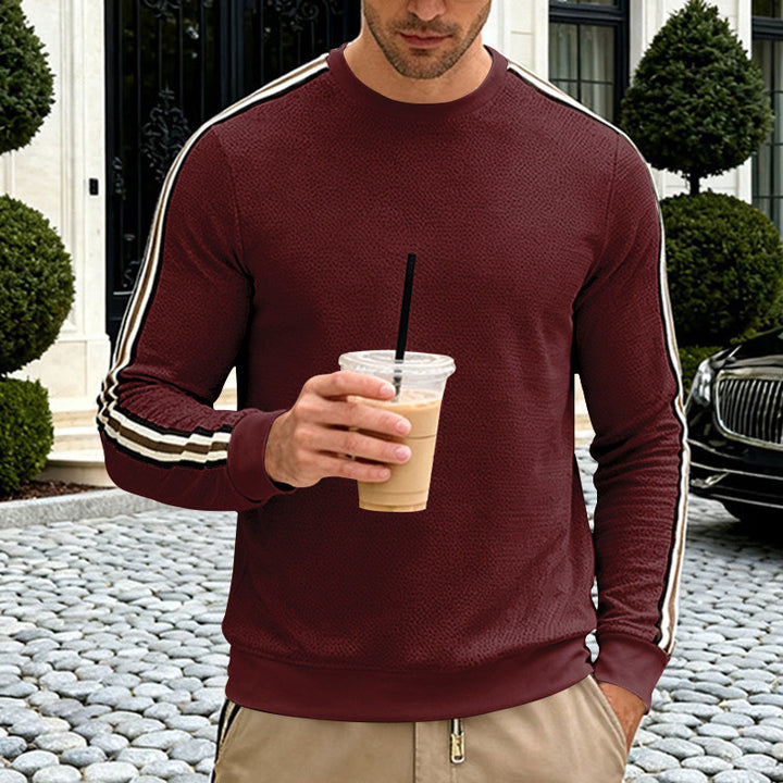 Herren Feinstrukturiertes Rundhals‑Sweatshirt mit sportiven Kontraststreifen an den Ärmeln – Marzano