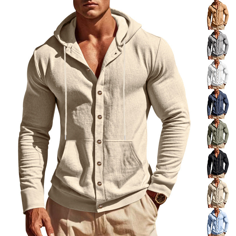 Herren nan sportive Kapuzenjacke mit Knopfverschluss, Kängurutasche und figurbetonter Passform Echo Archiv