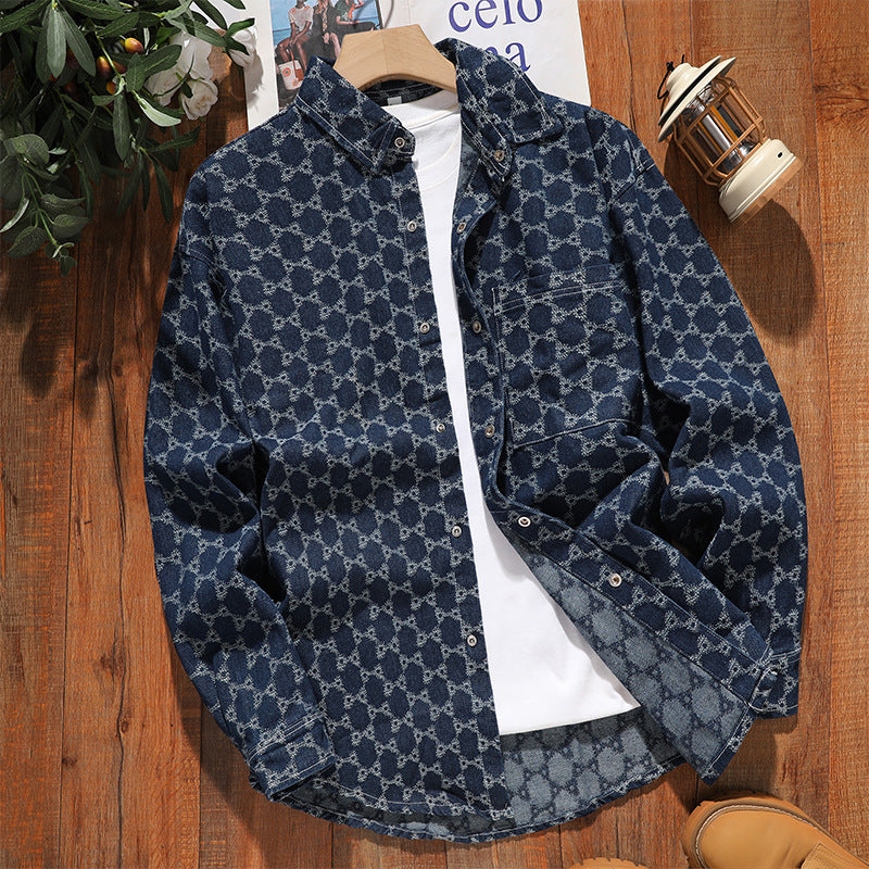 Herren modische Overshirtjacke aus hochwertigem Denim mit einzigartigem Muster Echoarchiv