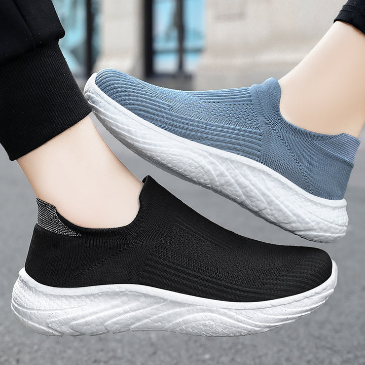 Damen nan nahtloser Strick-Slip-On Komfort-Laufschuh mit sockenähnlichem Schaft und gedämpfter Wellen-EVA-Sohle Echo Archiv