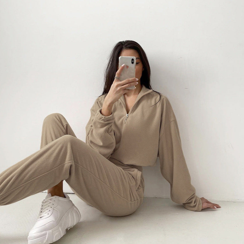 Damen nan kurz geschnittenes Thermo-Fleece-Set mit Halbfront-Reißverschluss und hohem Komfortbund Echo Archiv