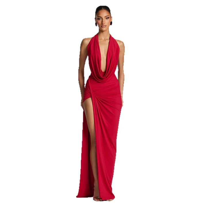 Damen Elegantes Maxikleid mit tiefem Halsochnitt und seitlichem slit Echo Archiv