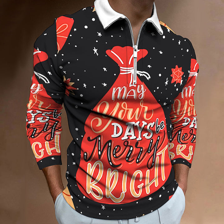 Herren Langarm Poloshirt mit festlichem Weihnachtsmotiv Echoarchiv
