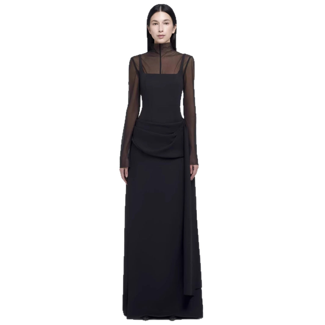 Damen Elegantes Maxikleid mit transparenten Ärmeln und drapiertem Rock Echo Archiv