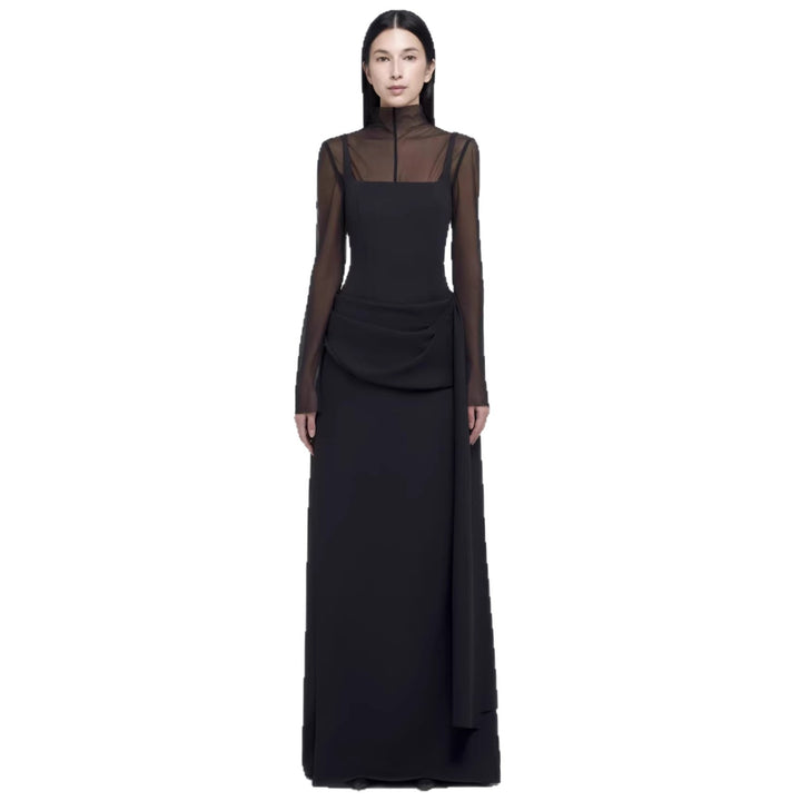 Damen Elegantes Maxikleid mit transparenten Ärmeln und drapiertem Rock Echo Archiv