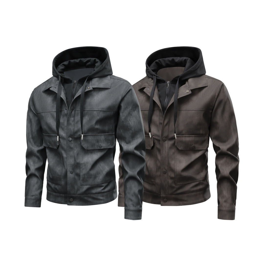 Herren Modische Kunstlederjacke mit Hoodie Echo Archiv