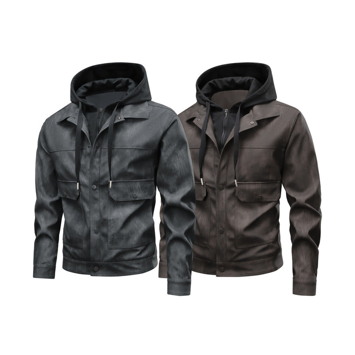 Herren Modische Kunstlederjacke mit Hoodie Echo Archiv