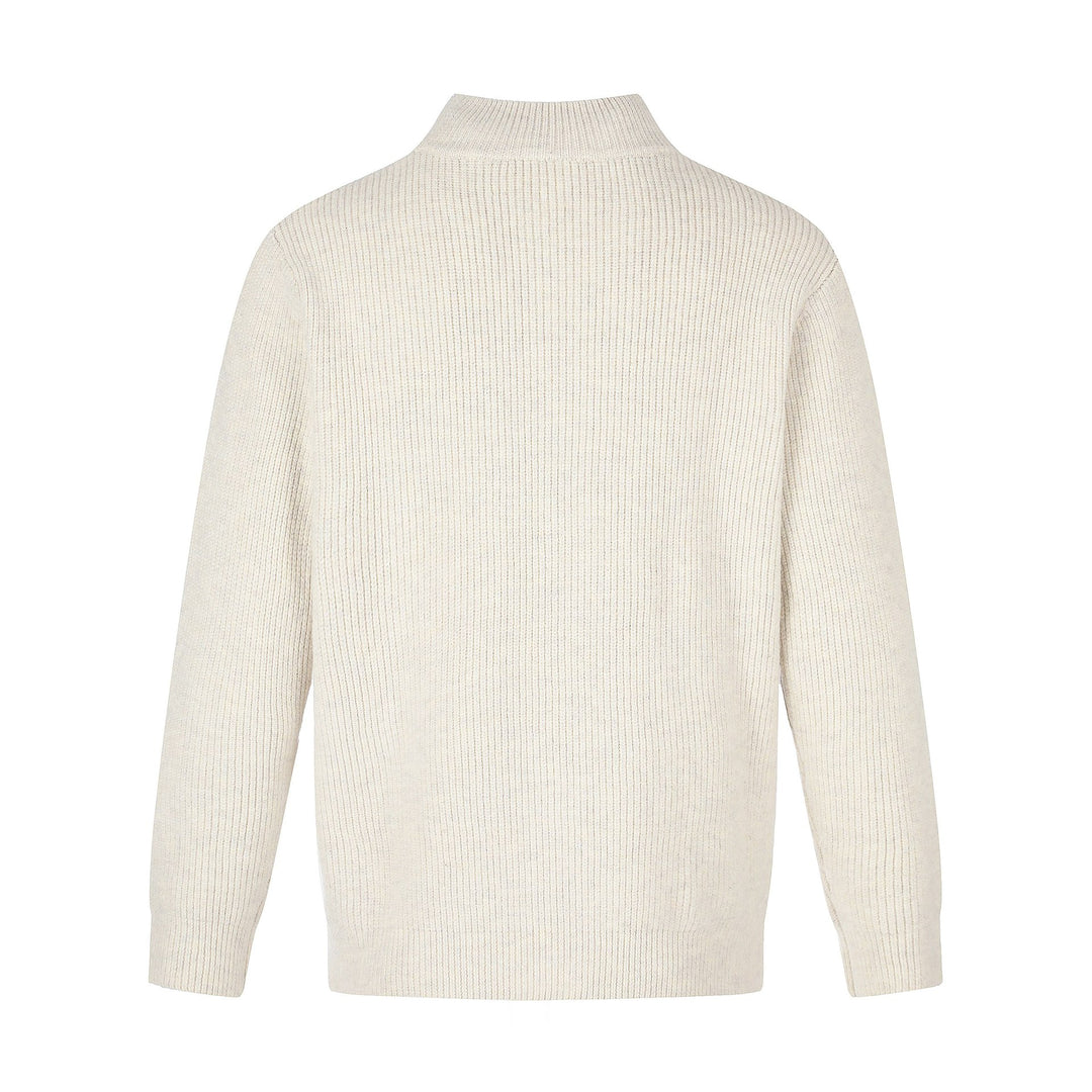 Unisex Gerippte Strick-Cardigan mit Stehkragen, Zweiwege-Reißverschluss und Rippstruktur Echoarchiv