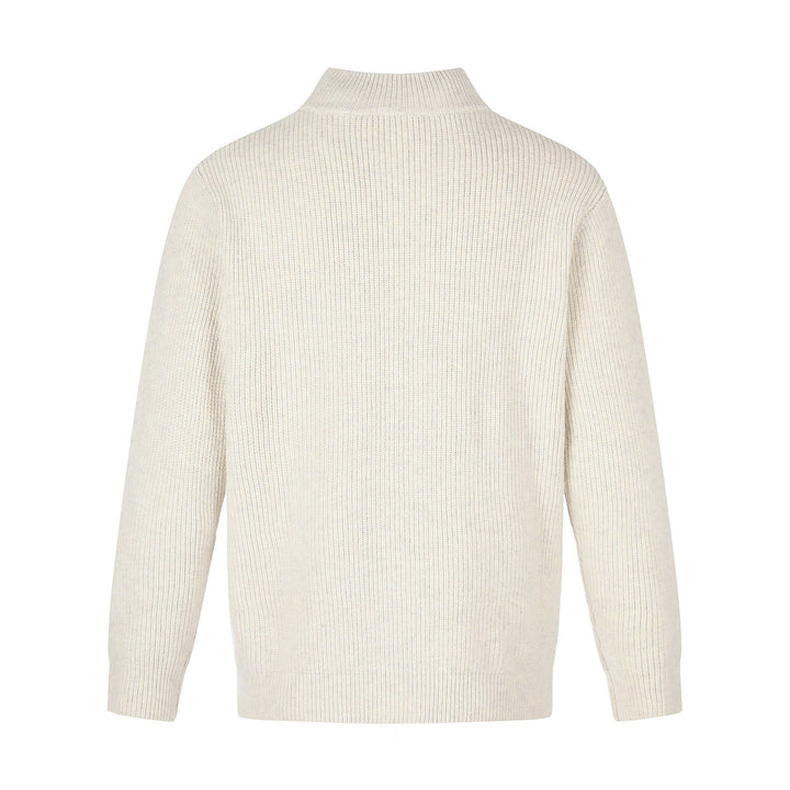 Unisex Gerippte Strick-Cardigan mit Stehkragen, Zweiwege-Reißverschluss und Rippstruktur Echoarchiv