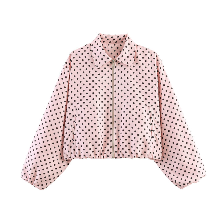 Damen Kurzjacke im Harrington‑Stil mit Polka‑Dot‑Muster, Ballonärmeln und elastischem Saum Echo Archiv