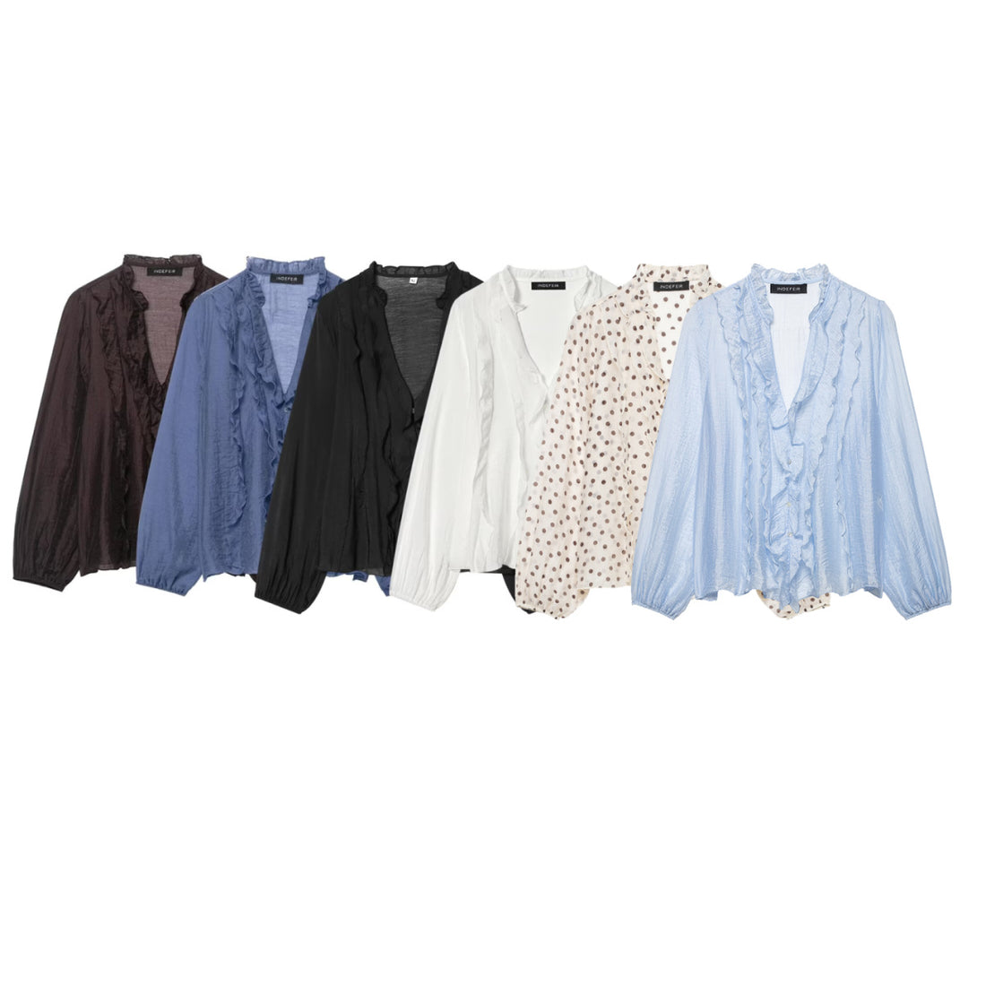 Damen Leichte Chiffon-Bluse mit Volantknopfleiste und Ballonärmeln Echo Archiv