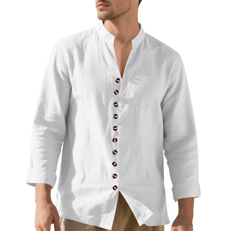 Herren Elegantes Langarmhemd mit Stehkragen und modischen Knöpfen Echoarchiv