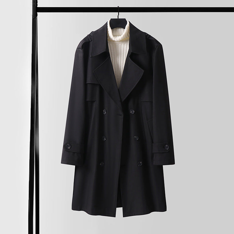 Damen Doppelreihiger Kurztrenchcoat aus leichtem Wollmix mit soften Fall und Schulterklappen Echoarchiv