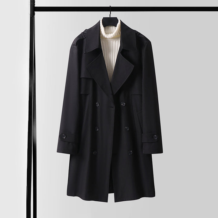 Damen Doppelreihiger Kurztrenchcoat aus leichtem Wollmix mit soften Fall und Schulterklappen Echoarchiv