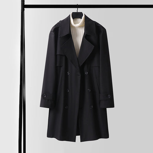 Damen Doppelreihiger Kurztrenchcoat aus leichtem Wollmix mit soften Fall und Schulterklappen Echoarchiv