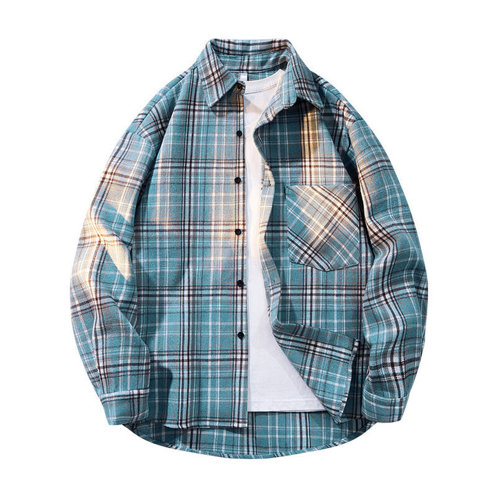 Herren nan kariertes Oversized Flanellhemd mit aufgesetzter Brusttasche, Rundem Saum und durchgeknöpfter Vorderseite Echo Archiv