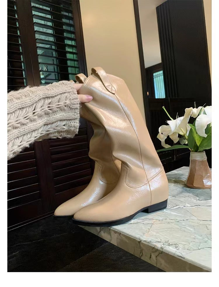 Damen Kniehohe Western‑Stiefel aus Glattleder mit spitzer Kappe und niedrigem Blockabsatz Echo Archiv