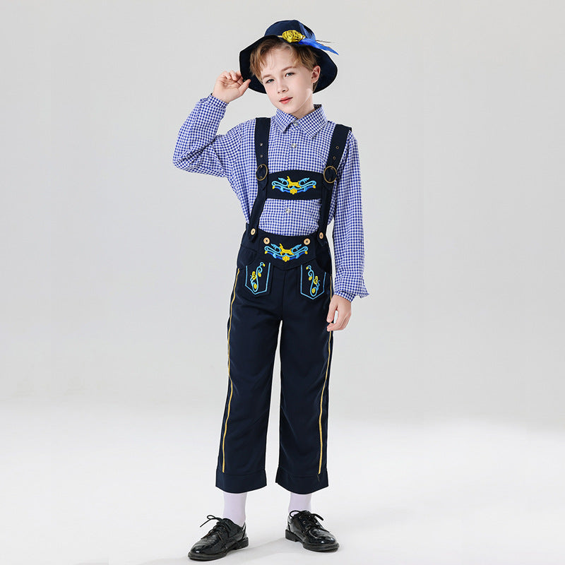 Herren nan bestickte Kindertracht Latzhose mit verstellbaren Hosenträgern und Kontrastnähten Echo Archiv