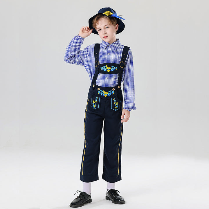 Herren nan bestickte Kindertracht Latzhose mit verstellbaren Hosenträgern und Kontrastnähten Echo Archiv