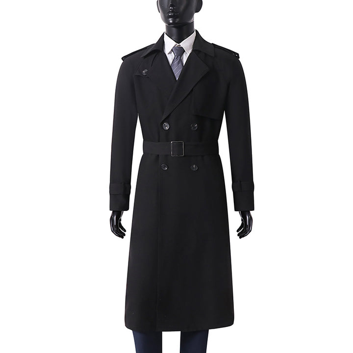 Herren Klassischer Doppelreihiger Trenchcoat aus leichtem Wollmix mit Schalkragen und Epauletten Echoarchiv