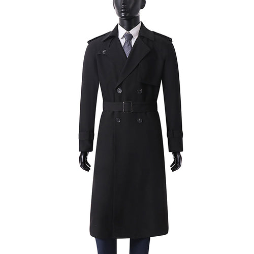 Herren Klassischer Doppelreihiger Trenchcoat aus leichtem Wollmix mit Schalkragen und Epauletten Echoarchiv