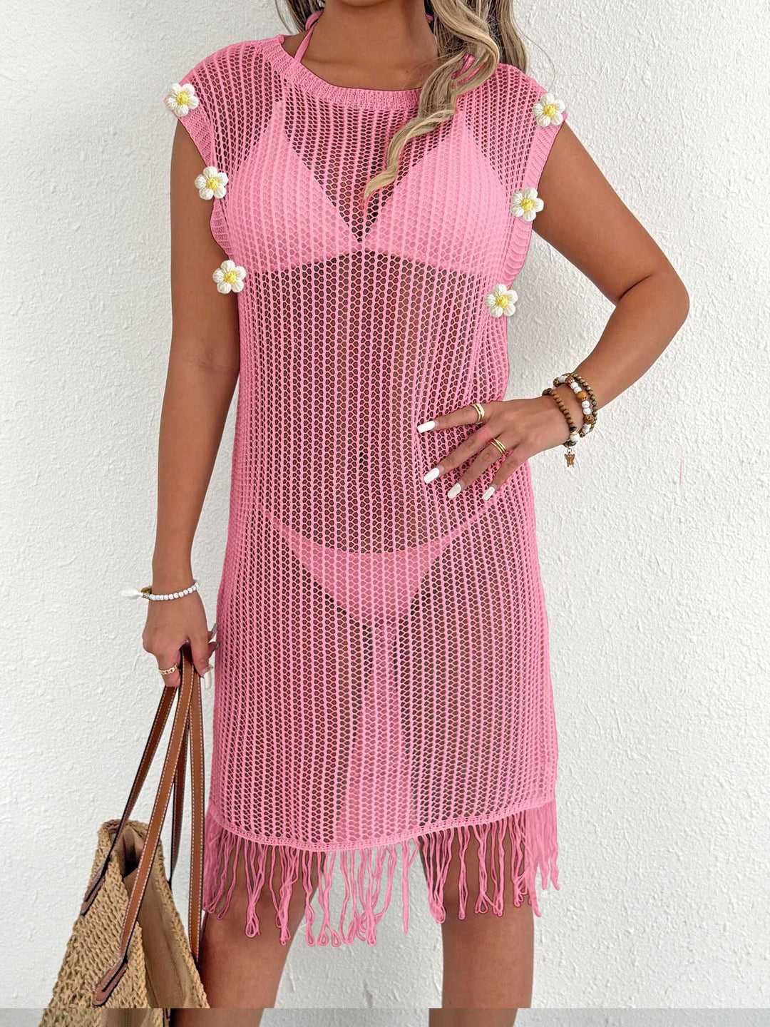 Damen luftiger Netzstrandkleid mit Fransen Echo Archiv