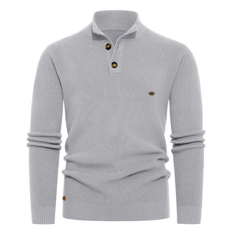 Herren Strickpullover mit Knopfdetails und modernem Stehkragen Echoarchiv
