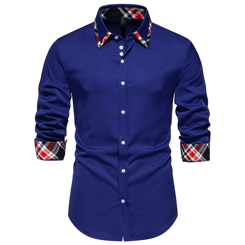 Herren elegantes Langarmhemd mit kontrastierenden Karodetails Echoarchiv