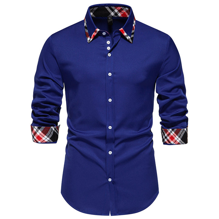 Herren elegantes Langarmhemd mit kontrastierenden Karodetails Echoarchiv