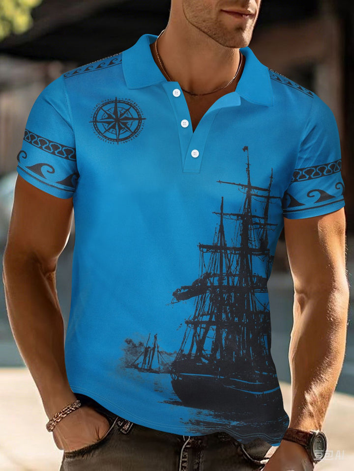 Herren Poloshirt mit maritimem Motiv und modernem Schnitt Echoarchiv