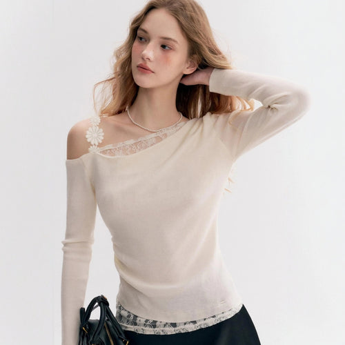 Damen Elegantes Oberteil mit transparentem Spitzenbesatz Echo Archiv