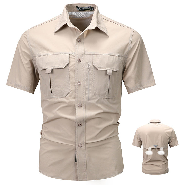 Men's tactical short sleeve button shirt with dual flap chest pockets and discreet zip utility pocket – Arvello